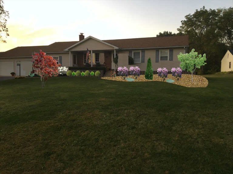 A lawn with a 3D model of a landscape superimposed